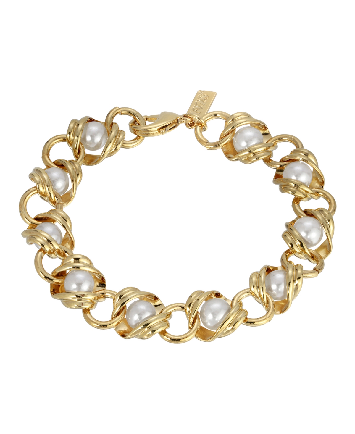 2028 Women's 14k Gold-tone Chain With Imitation Pearl Inset Link Bracelet In White