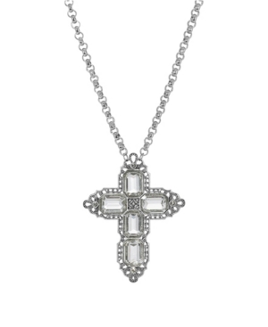 image of 2028 Women-s Pewter Rectangle Swarovski Crystal Cross Chain Necklace
