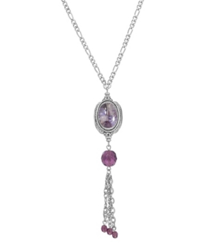 image of 2028 Women-s Pewter Purple Beaded Drop Spinner Necklace