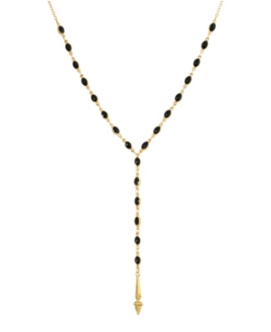 image of 2028 Women-s 14K Gold Dipped Black Oval Y Necklace