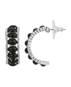 image of 2028 Women-s Silver Tone Black Stone Half Hoop Earrings