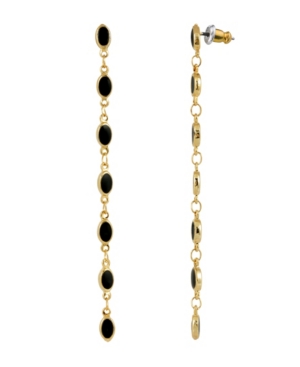 image of 2028 Women-s 14K Gold Dipped Black Oval Linear Earring