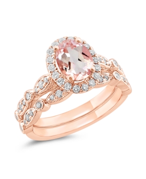 image of Gemstone Bridal Morganite (1 ct. t.w.) & Diamond (1/2 ct. t.w.) Bridal Set in 14k Rose Gold
