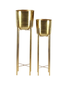 Rosemary Lane By Cosmopolitan Set Of 2 Gold Metal Glam Planter, 39", 46" In Gold-tone
