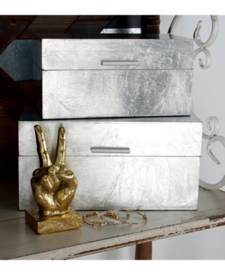by Cosmopolitan Set of 2 Silver Wood Glam Box, 11", 13"