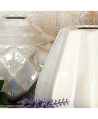 by Cosmopolitan Set of 3 Cream Stoneware Glam Vase, 6" x 6"