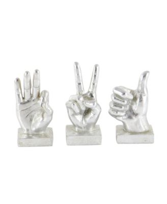 by Cosmopolitan Set of 3 Silver Polystone Traditional Hand Sculpture, 7", 7", 6"