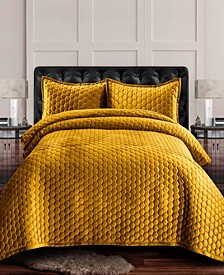 Lugano Honeycomb Velvet Oversized Solid 3 Piece Quilt Set, Queen