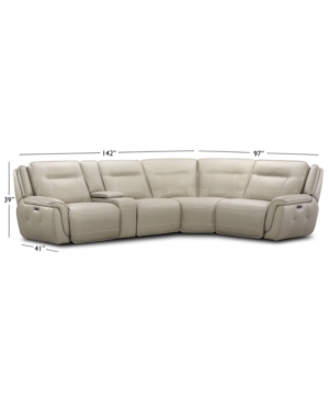 Furniture Lenardo 5-pc. Leather Sectional With 2 Power Motion Recliners And Console, Created For Macy's In Ivory