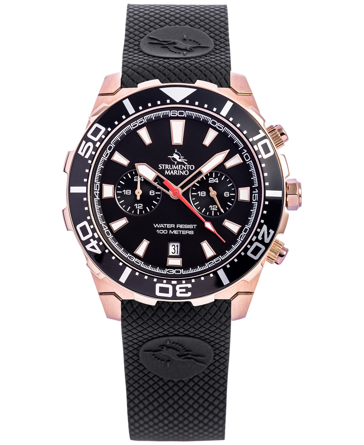 Strumento Marino Men's Skipper Dual Time Zone Black Silicone Strap Watch 44mm, Created For Macy's In Stainless Steel  Rose Gold