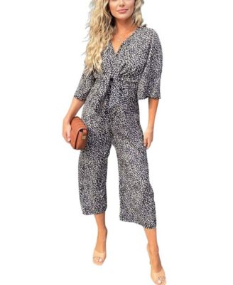 ax paris black aztec tie front jumpsuit