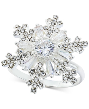 image of Charter Club Silver-Tone Crystal Snowflake Statement Ring, Created for Macy-s