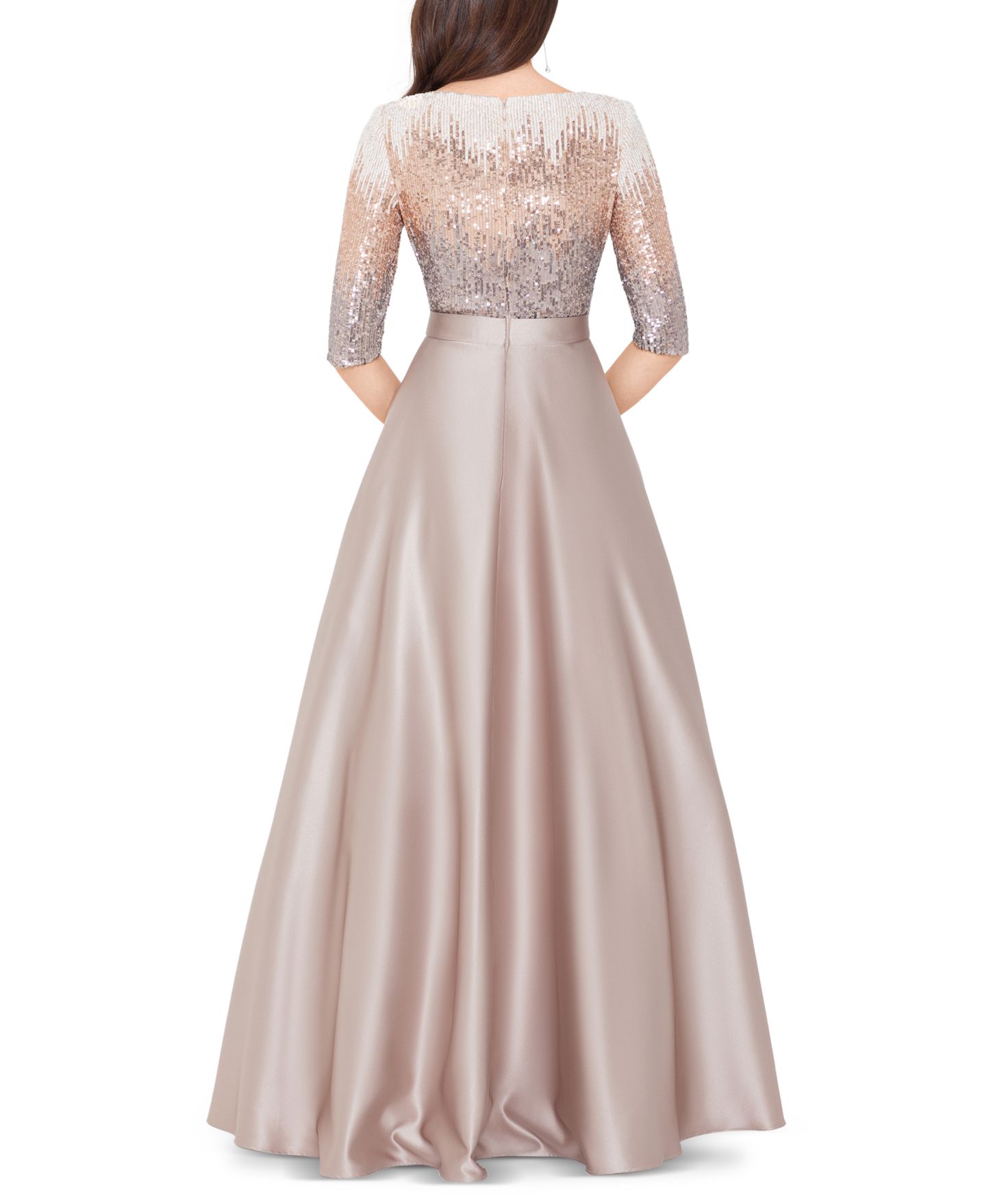Женское платье Betsy & Adam Embellished Satin Gown, цвет: Мокко — фото 2