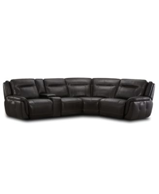 Lenardo 5-Pc. Leather Sectional with 3 Power Motion Recliners and Console, Created for Macy's