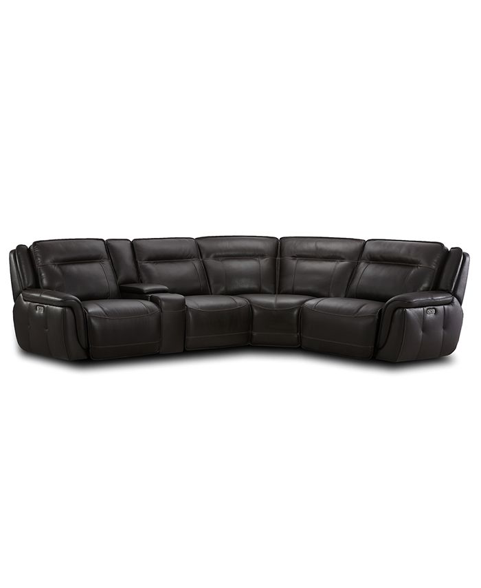 Furniture - Lenardo 5-Pc. Leather Sectional with 3 Power Motion Recliners and Console