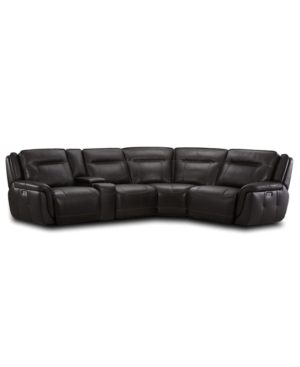 Furniture Lenardo 5-pc. Leather Sectional With 3 Power Motion Recliners And Console, Created For Macy's In Espresso