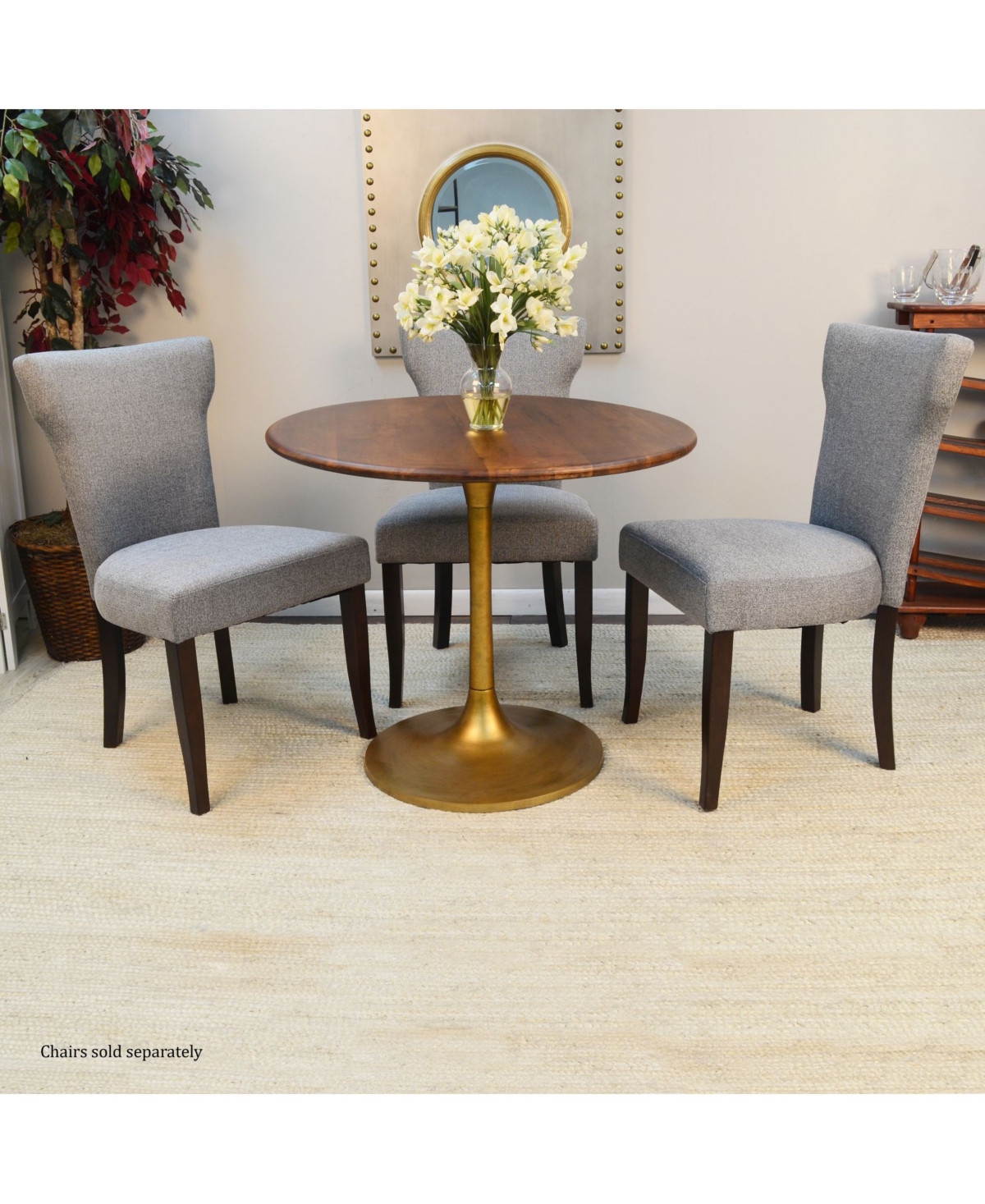 Alden Wood Top Round Dining Table - Gold-Tone