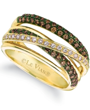 image of Le Vian Chocolate (3/4 ct. t.w.) & Vanilla Diamond (1/6 ct. t.w.) Multirow Crossover Ring in 14k Gold