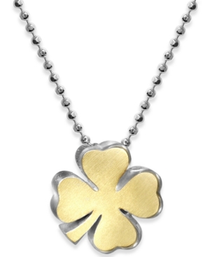 Alex Woo Lucky Clover 16" Pendant Necklace In Sterling Silver & 18k Gold-plate