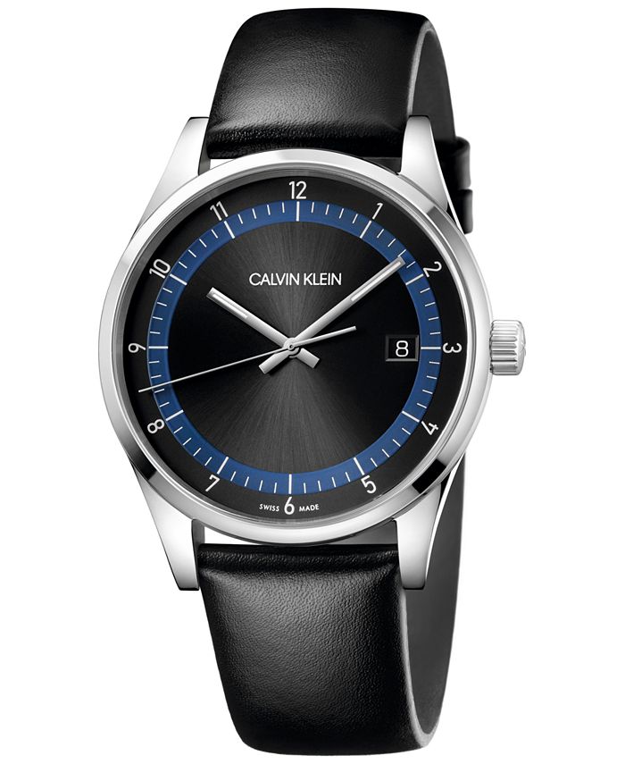 Calvin Klein Men's Completion Black Leather Strap Watch 43mm - Macy's