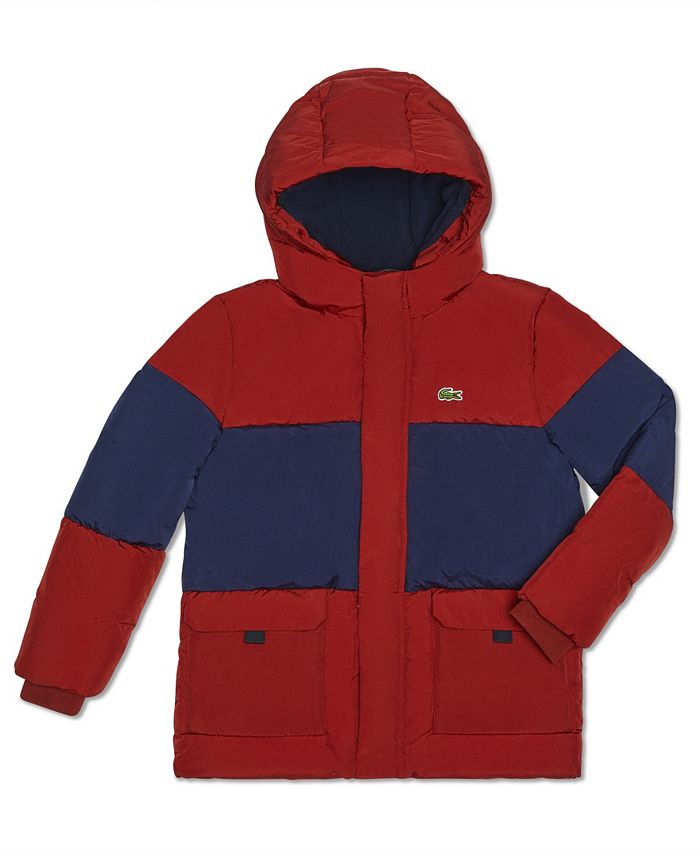 Lacoste Big Boys Long Sleeve Full-Zip Color block Hooded Puffer Jacket - Macy's