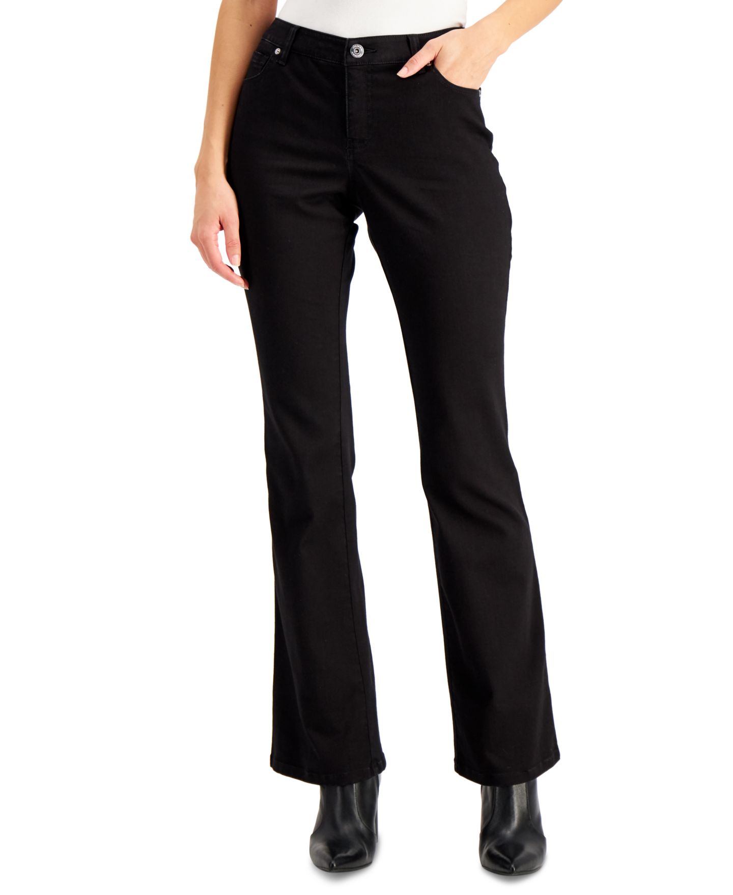 Женские джинсы I.N.C. International Concepts Petite Mid-Rise Bootcut, цвет: Глубокий чёрный — фото 1
