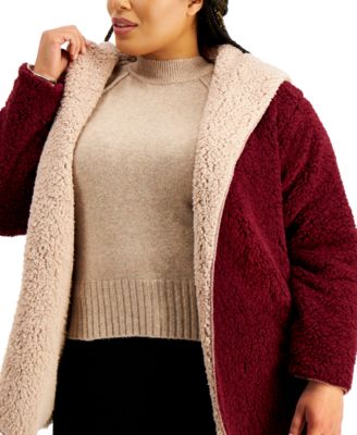 FULL CIRCLE TRENDS - Trendy Plus Size Reversible Fleece Cardigan