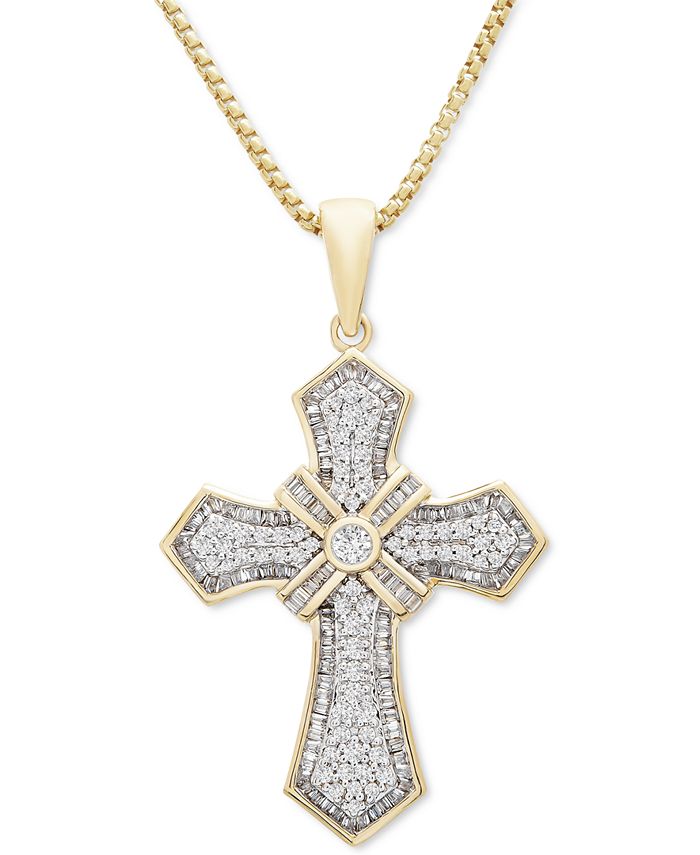 Macy's - Men's Diamond Cross 22" Pendant Necklace (1 ct. t.w.) in 14k Gold-Plated Sterling Silver