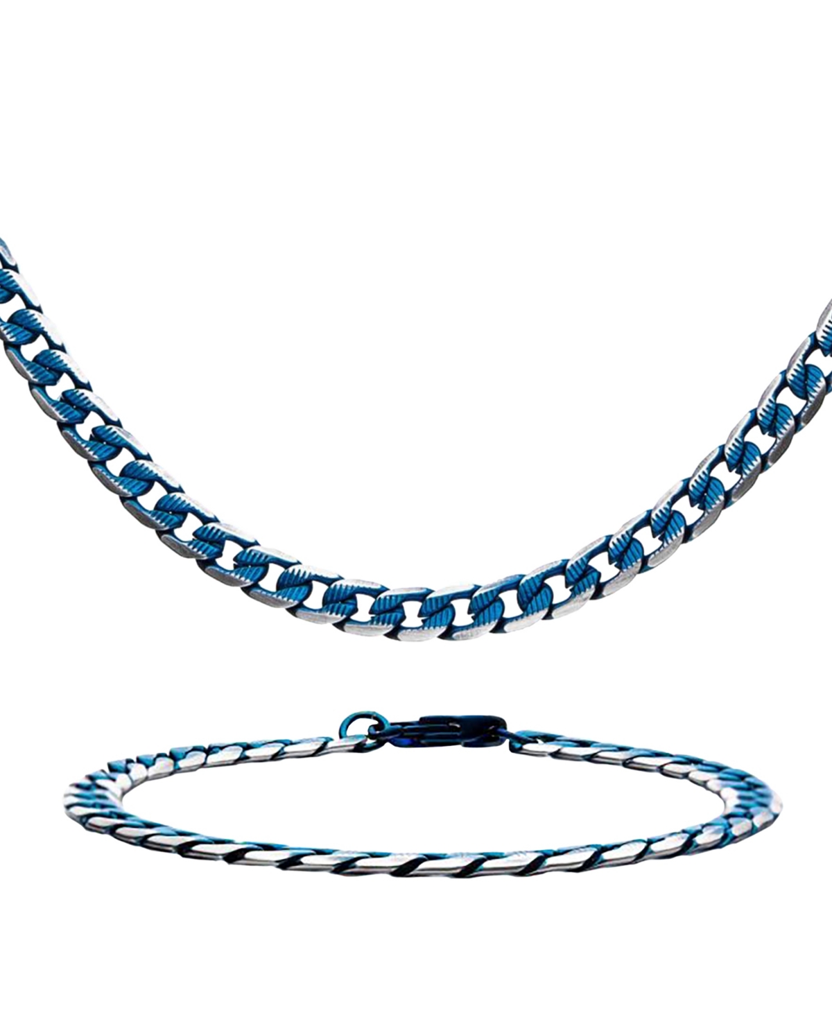 Men's Curb Chain Necklace and Bracelet Set - Blue