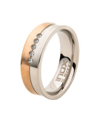 Men's Steel Rose Gold-Tone Plated 5 Piece Clear Diamond Ring