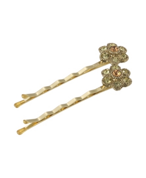 image of Women-s Gold-Tone Crystal Flower Bobby Pins Set, 2 Piece