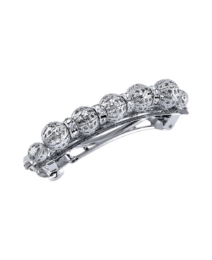image of Women-s Silver-Tone Filigree Beaded with Crystal Barrette