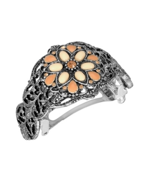 image of Women-s Silver-Tone Flower Ponytail Barrette with Swarovski Crystals