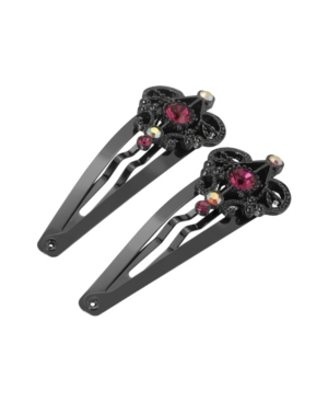 image of Women-s Black-Tone Crystal Hair Clips with Fuchsia Swarovski Crystals