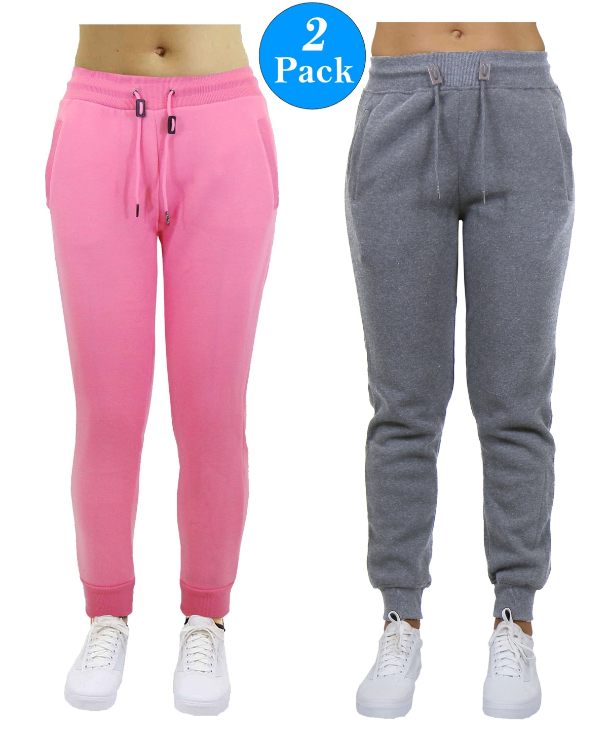 Galaxy by Harvic Women's Slim Fit Heavy Weight Fleece Lined Joggers - 2 Pack - Pink