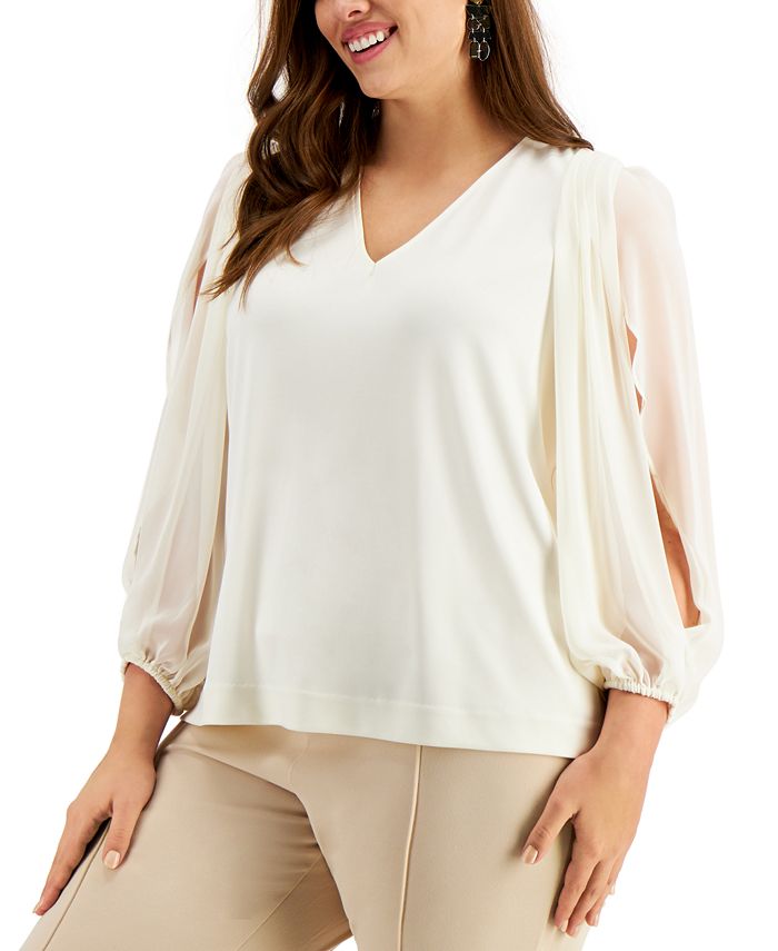 Alfani Plus Size Split-Sleeve Top, Created for Macy's - Macy's