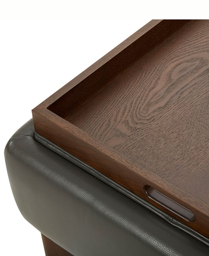 Furniture Jollene Leather Ottoman with Wood Trays, Created for Macy's