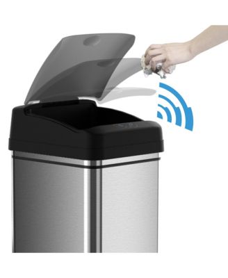 13 Gallon / 49 Liter Stainless Steel Sensor Kitchen Trash Can with Wheels, AC Adapter and Odor Filter