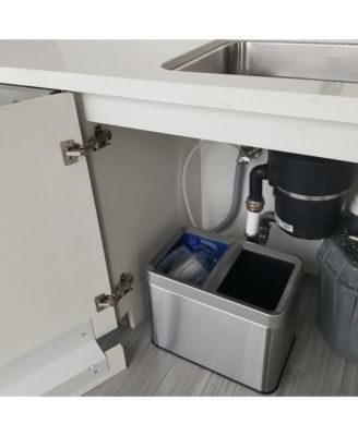 20 Liter / 5.3 Gallon Dual Compartment Stainless Steel Open Top Kitchen Trash Can & Recycle Bin Combo