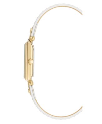 Gold-Tone and White Leather Strap Watch 21.5mm