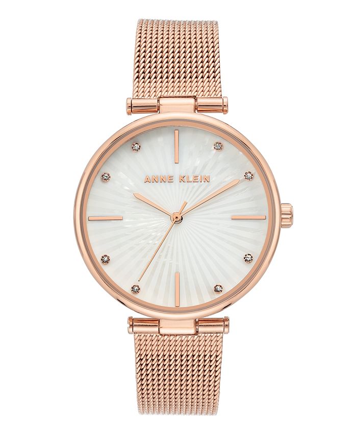 Anne Klein Premium Crystal Accented Rose Gold Tone Mesh Bracelet