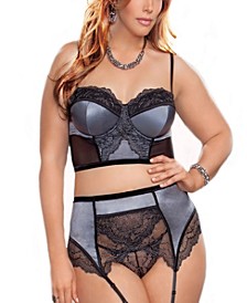Women's Plus Size Bustier and Garter with Panty Lingerie Set