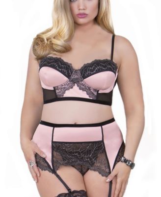 Women's Plus Size Bustier, Garter & Panty 3pc Lingerie Set