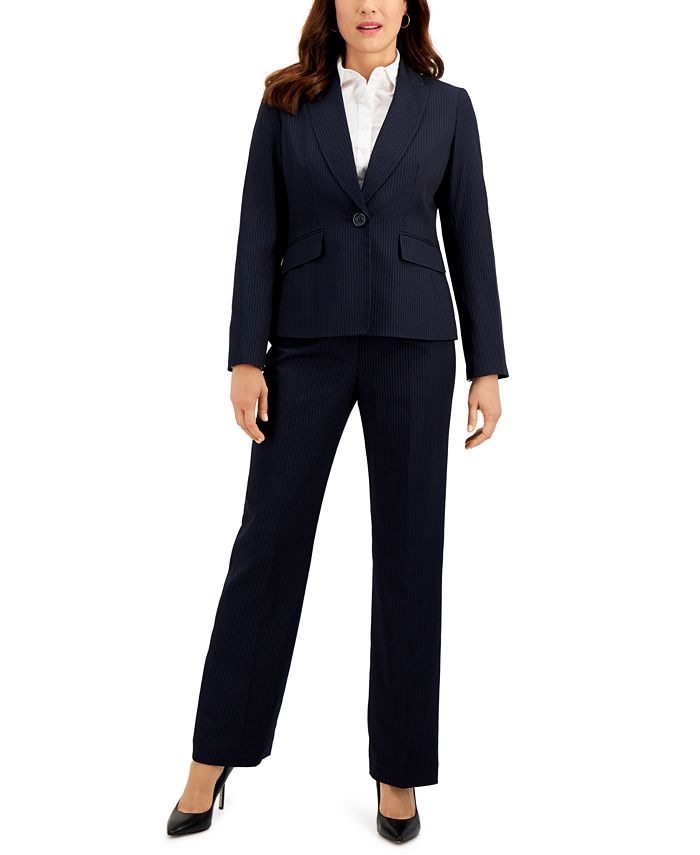 Le Suit Petite Striped One-Button Pant Suit - Macy's