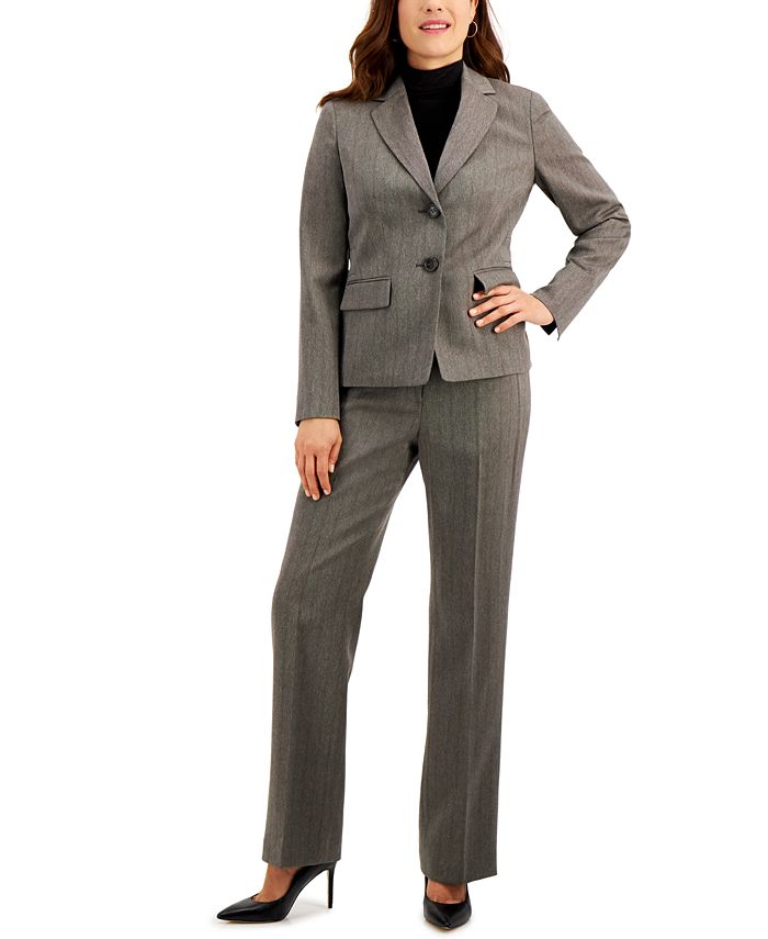 Le Suit Herringbone-Pattern Pants Suit - Macy's