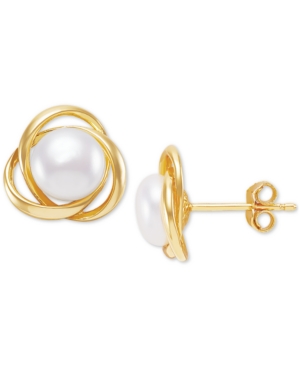 image of Giani Bernini Cultured Freshwater Pearl (7mm) Love Knot Stud Earrings, Created for Macy-s