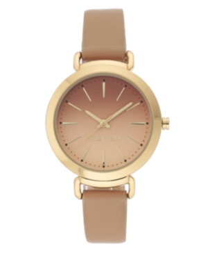 image of Nine West Women-s Gold-Tone and Tan Strap Watch, 36mm
