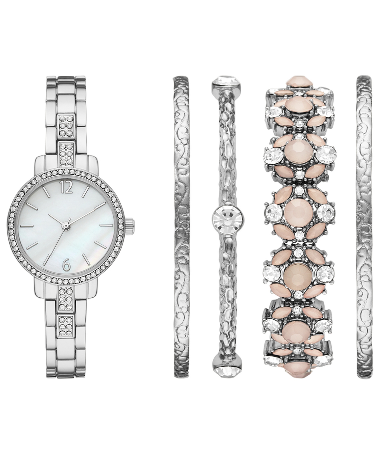 Folio Women's Silver-Tone Stainless Steel Bracelet Watch 28mm Gift Set