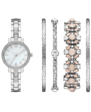 image of Folio Women-s Silver-Tone Stainless Steel Bracelet Watch 28mm Gift Set