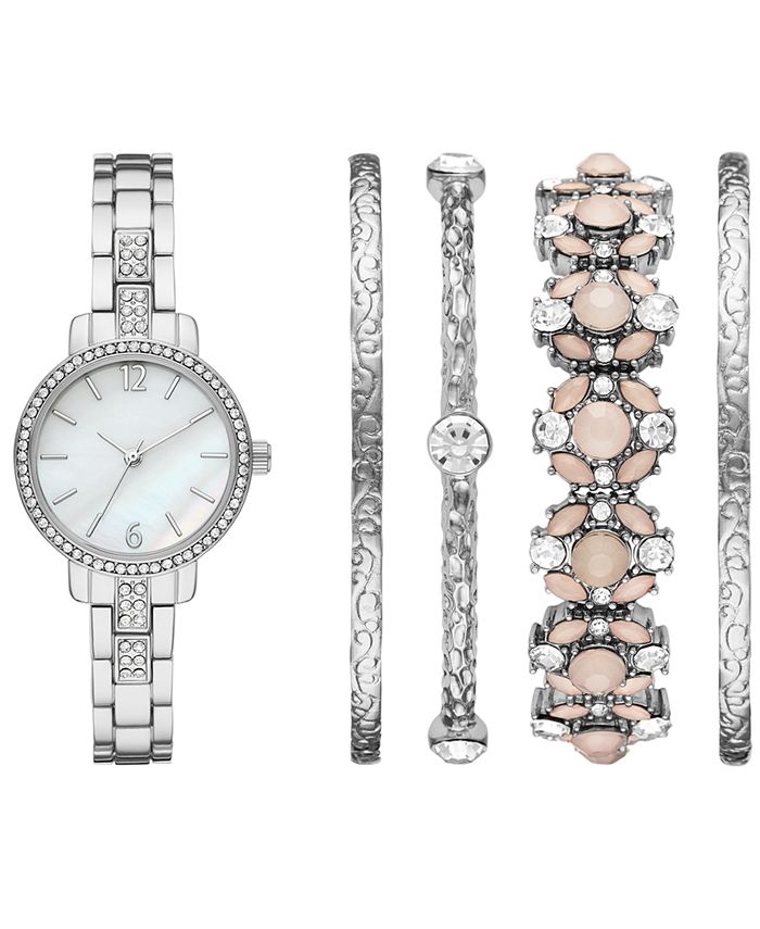 Folio Women's Silver-Tone Stainless Steel Bracelet Watch 28mm Gift Set ...